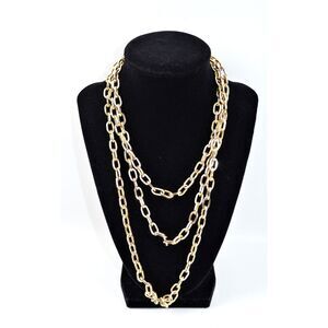 Crown Trifari Gold Tone Chain Necklace Nice Design on One side of‎ Links 58"